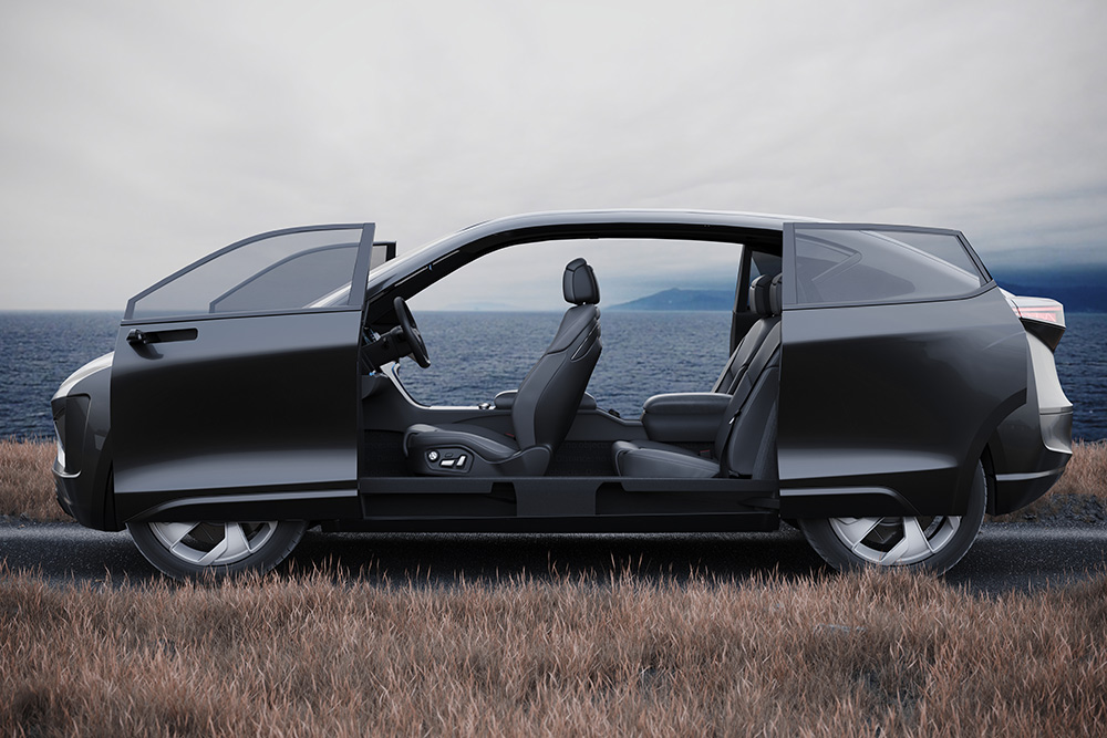 Vehicle on a road in a field with vehicle demonstrating the SmartAccess door technology