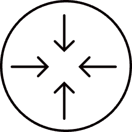 Icon in black circle - four directional arrows pointing to the center