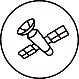 Icon in black circle - satellite arm