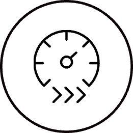 Icon in black circle - speedometer with 3 chevrons