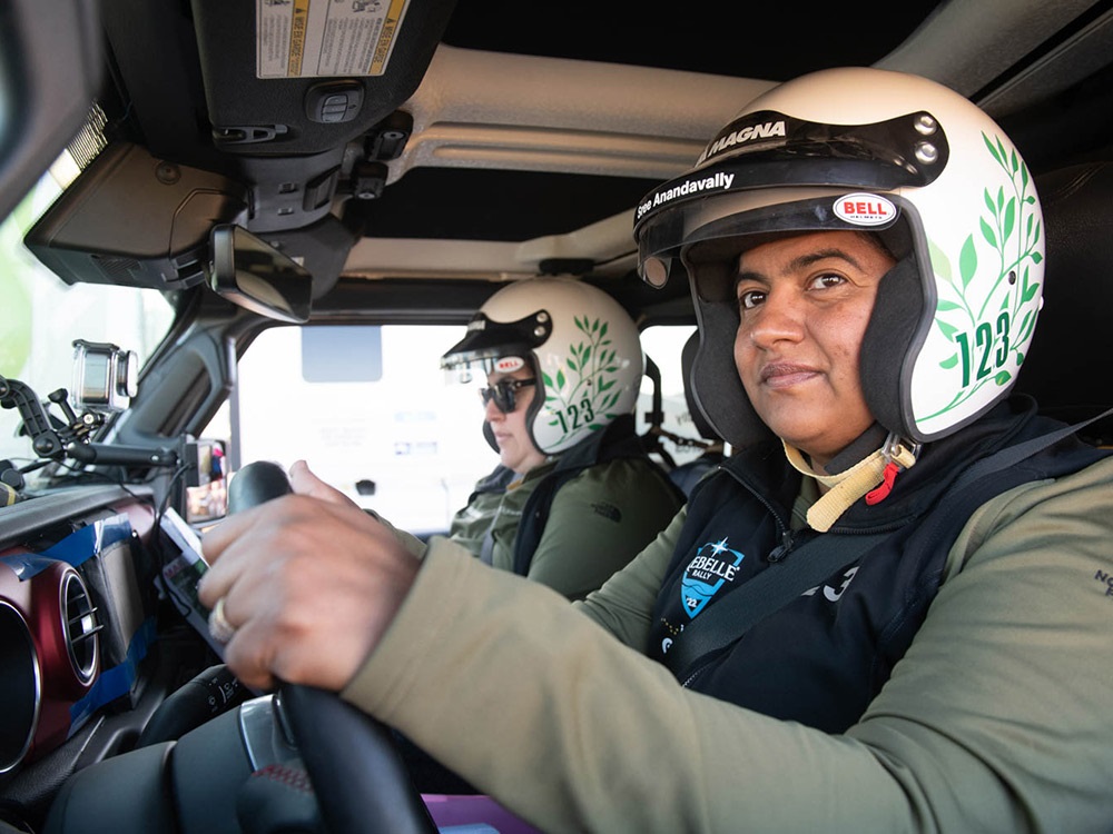 Michelle Figueroa and Sree Anandavally driving during Rebelle Rally