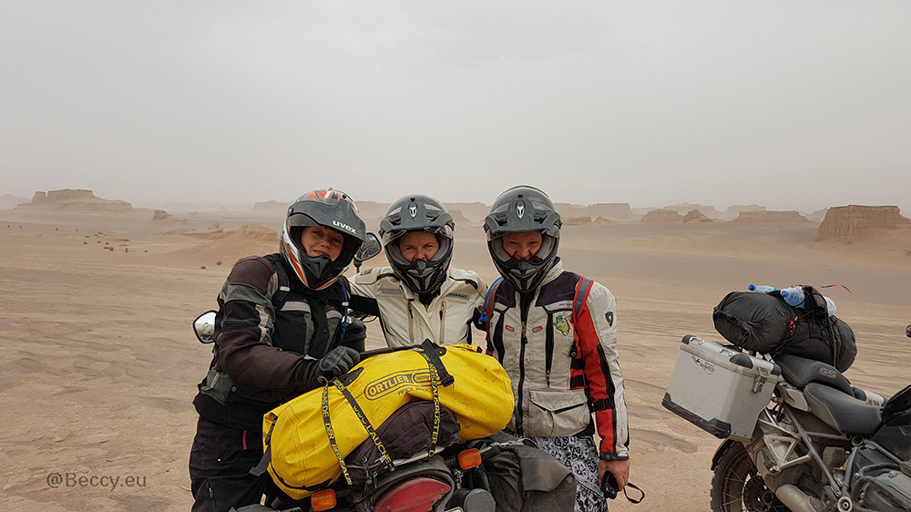 Rebecca Kleis and friends in the desert with motorcycles