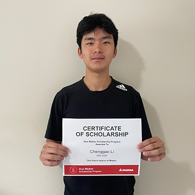 Chenggao-Li holding the Don Walker Scholarship Program Award