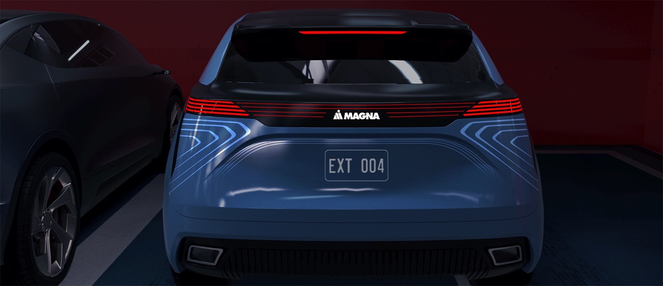 Picture of blue vehicle showing lights on liftgate module