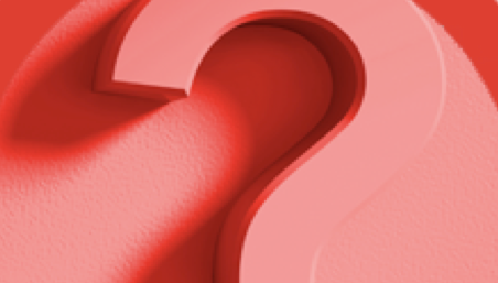 Ein rosa Fragezeichen auf rotem Hintergrund