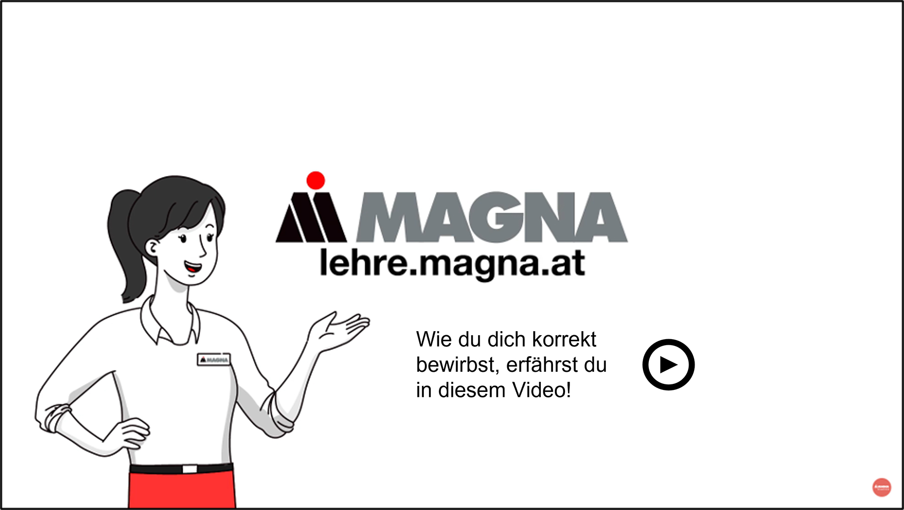 Cartoon person with Magna logo and lehre.magna.at