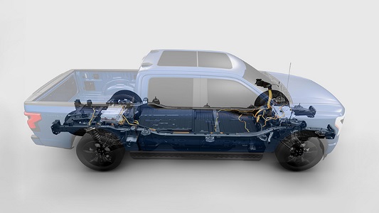 Photo of Magna’s battery enclosure for the 2022 Ford F-150 Lightning protects power source