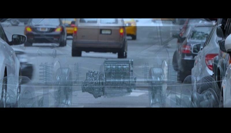 Ghosted vehicle driving along a road showing the EtelligentReach technology