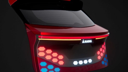 Photo of Magna’s Breakthrough Lighting is featured on a thermoplastic liftgate.