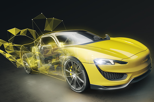 Picture of Yellow Mila Plus vehicle highlighting virtual development capabilities