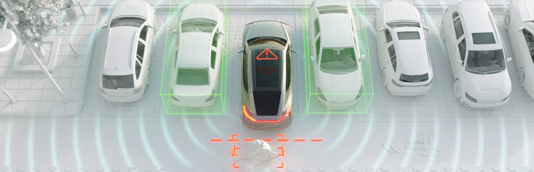 センサー表示付きの車の駐車システムの上からのビュー