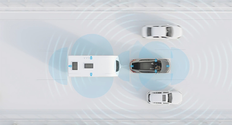 Rendering of car pulling a trailer