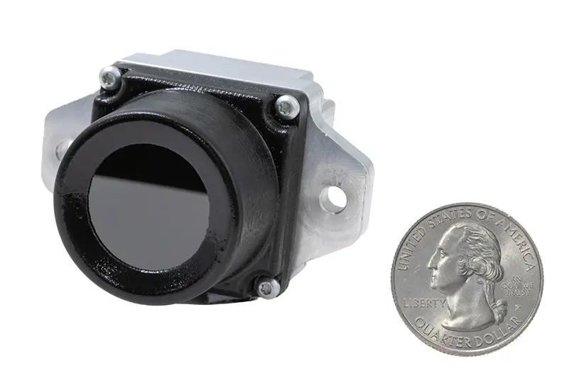Thermal NV5 Camera compared to the size of an American quarter