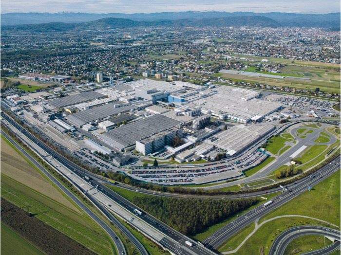 Aerial view of the Magna Steyr facility in Graz, Austria