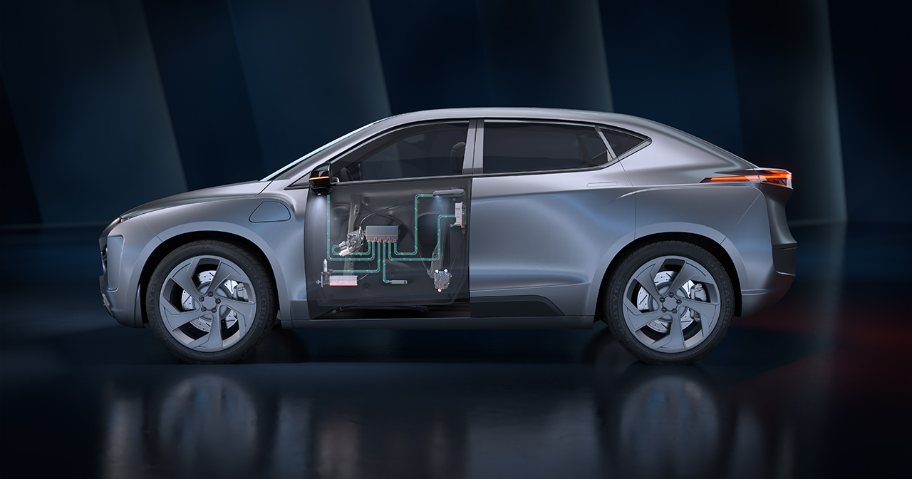 Vehicle with ghosted driver door showing the Sub-Zonal Control Unit