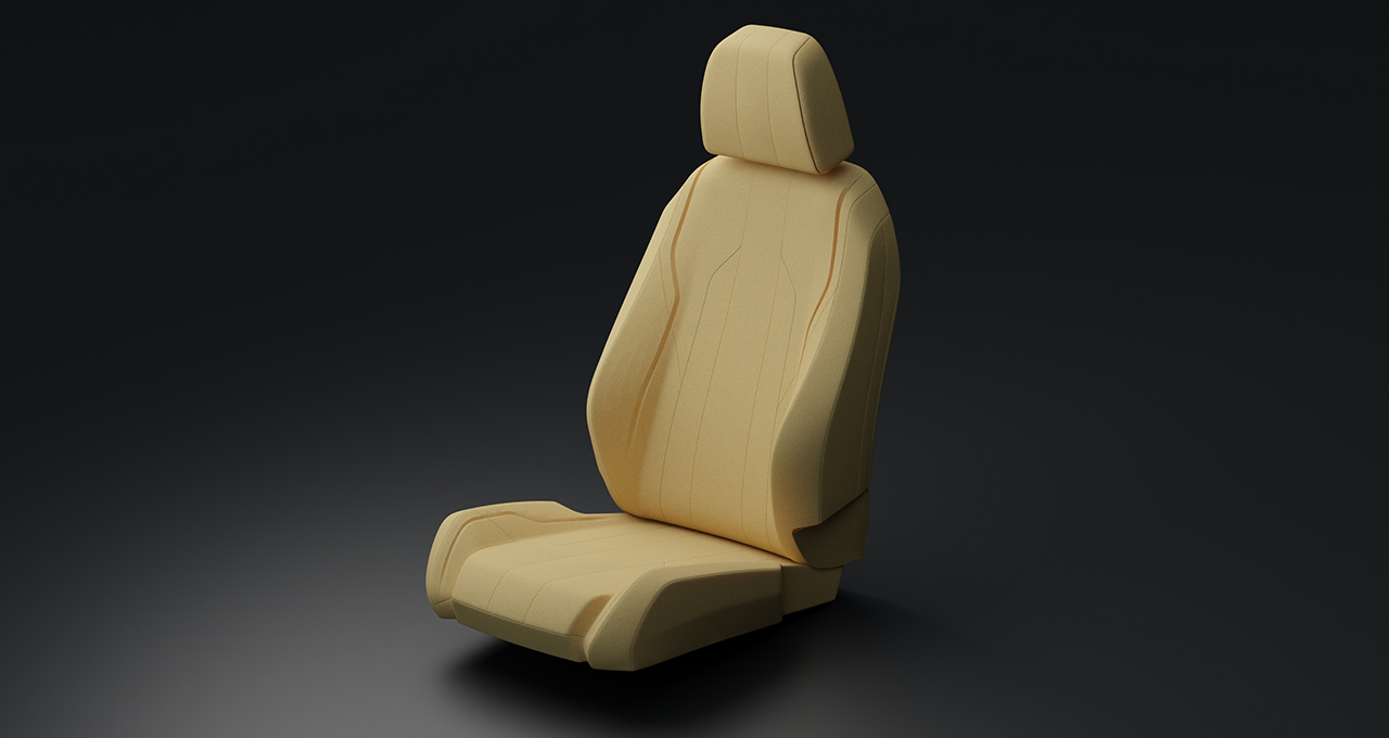 Beige bio-based foam vehicle seat