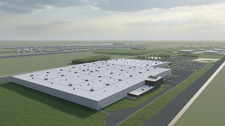 Aerial view of planned expansion of Magna Electric Vehicle Structures in St. Clair, Michigan
