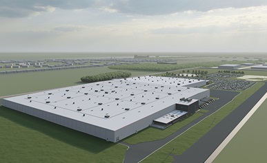 Aerial view of planned expansion of Magna Electric Vehicle Structures in St. Clair, Michigan