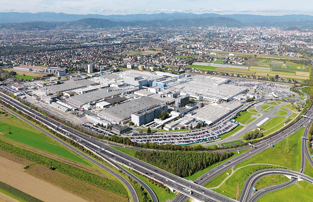 Overhead view of Magna Graz facility in Graz, Austria