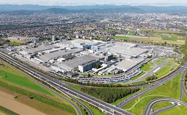 Overhead view of Magna Graz facility in Graz, Austria