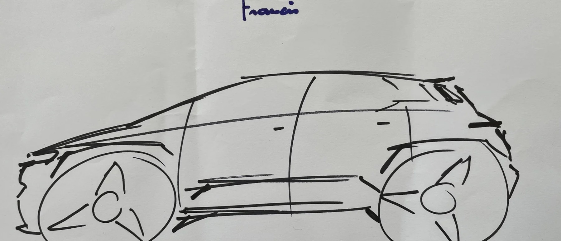 Sketch signed by Pope Francis of the Popemobile - Fisker Ocean SUV
