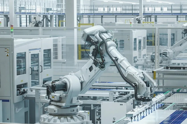Robot on the assembly line at an automotive parts manufacturing facility